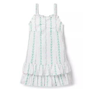 JANIE AND JACK White Green Print Floral Striped Ruffle Trim Midi Dress Girls 14